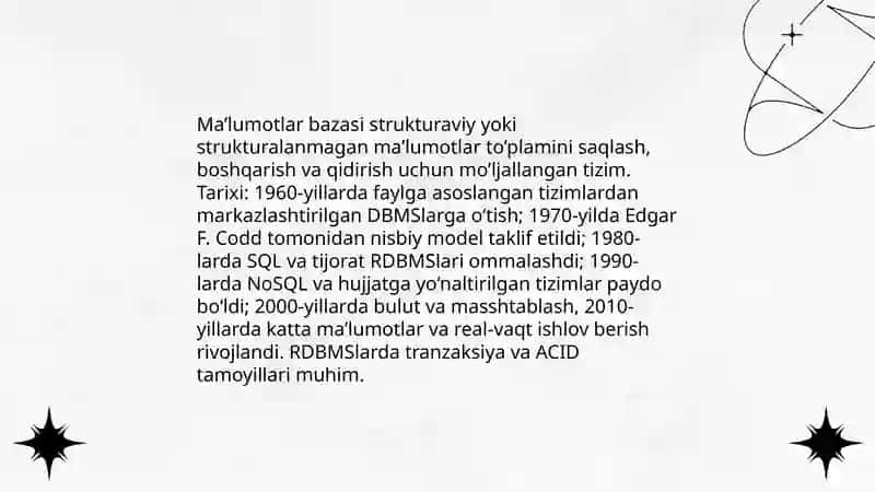 Ma’lumotlar bazasi tushunchasi va tarixi 3