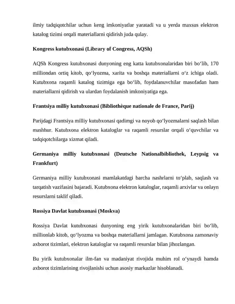 Dunyoning yirik kutubxonalari va ulardagi axborot tizimi 3