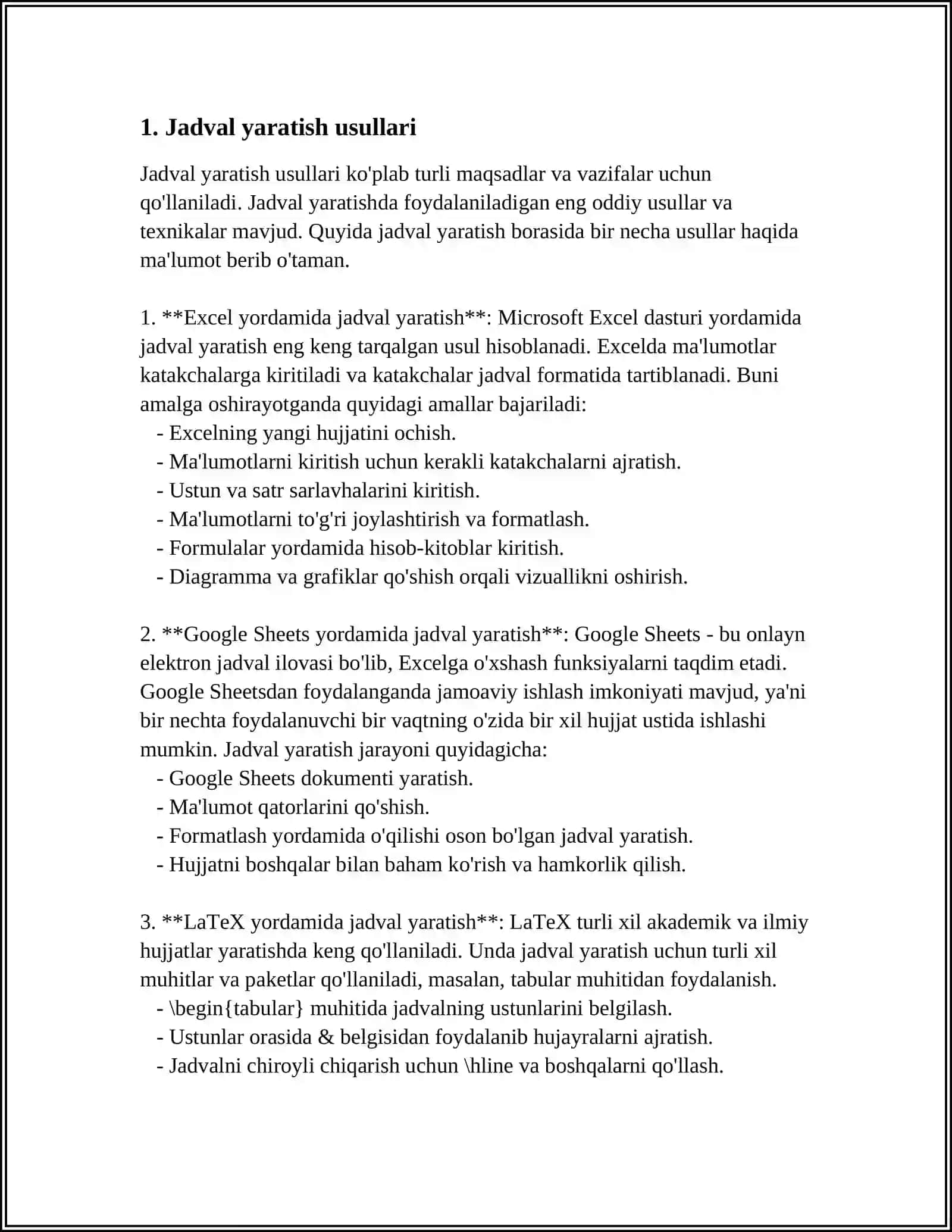 WORD DASTURIDA JADVALLAR VA OB’EKTLAR BILAN ISHLASH 3