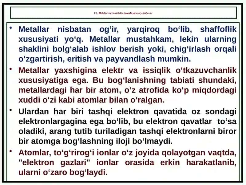 Metallar va nometallar haqida umumiy ma'lumot 3