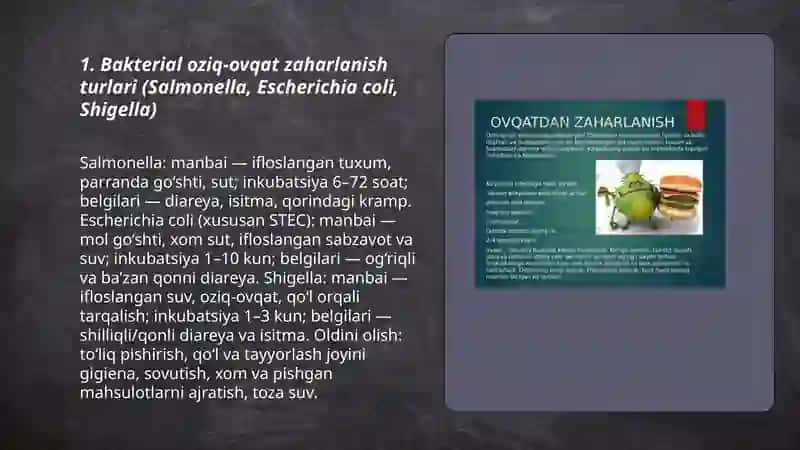 Ovqatdan zaharlanish turlari,oldini olish chora tadbirlari 3