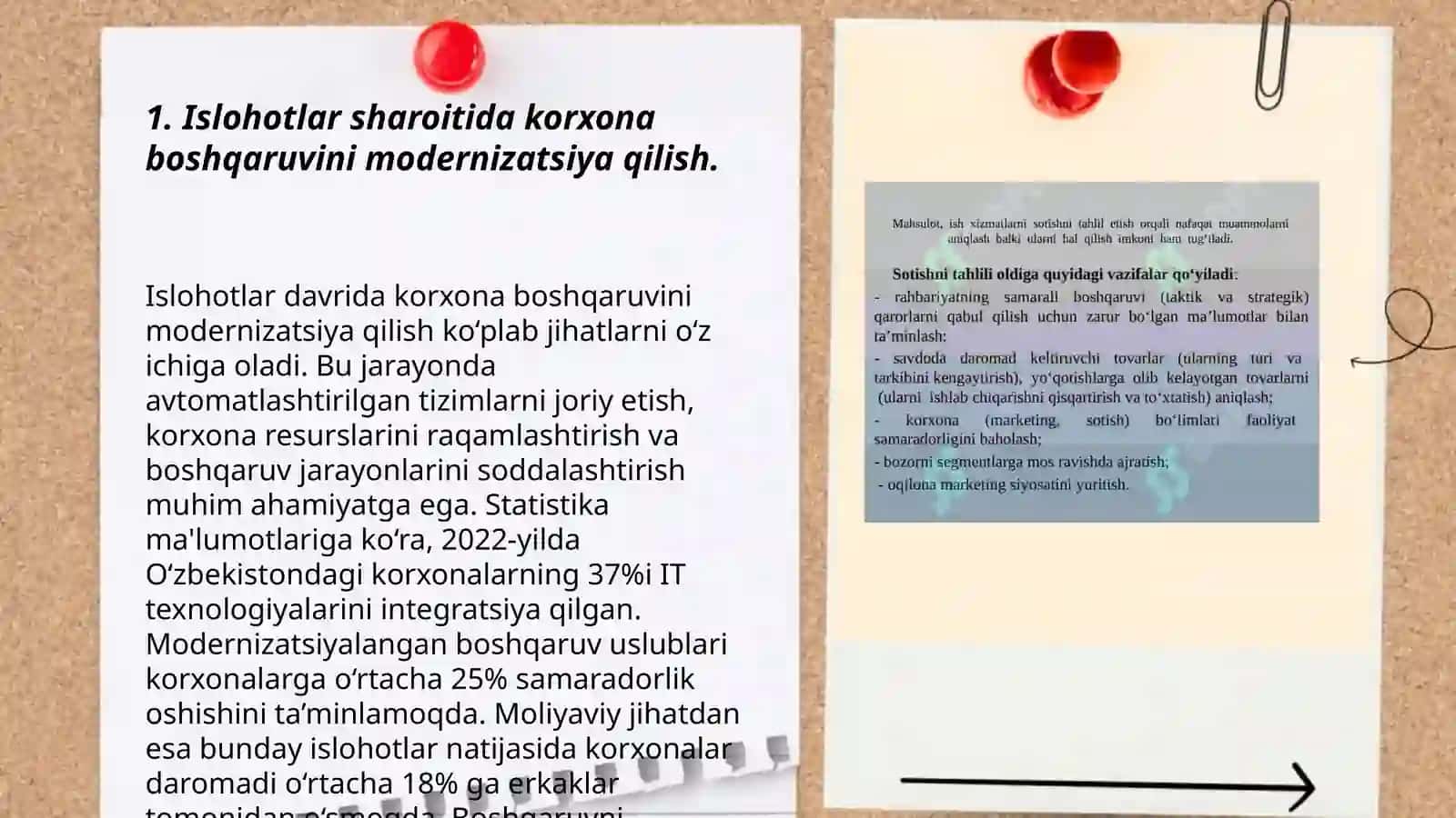 Islohotlarni davom ettirish va chuqurlashtirish sharoitida korxonada mahsulot ishlab chiqarish va sotish xajmini ta'minlash 3
