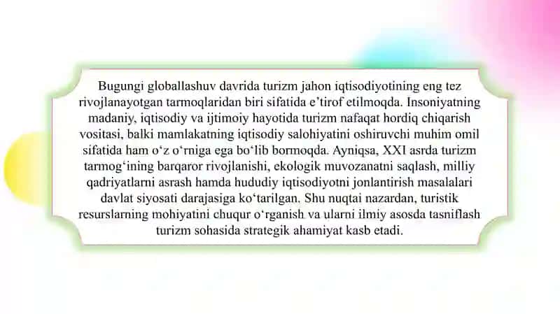 Turistik resurslarning mohiyati va tasnifi slayd 3