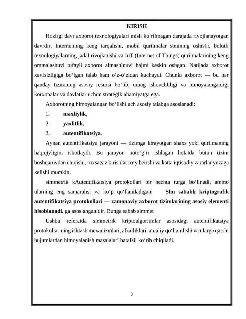 Simmetrik kriptoalgoritmlar asosida autentifikatsiya protokollari 3