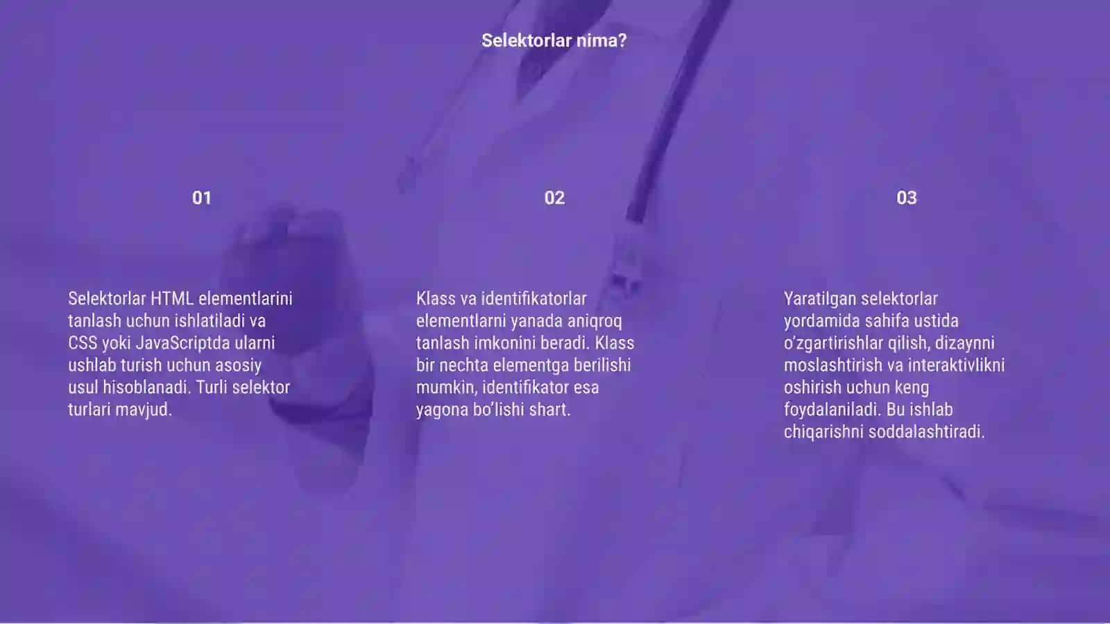 Selektor, klass va identifikatorlami yaratish 3