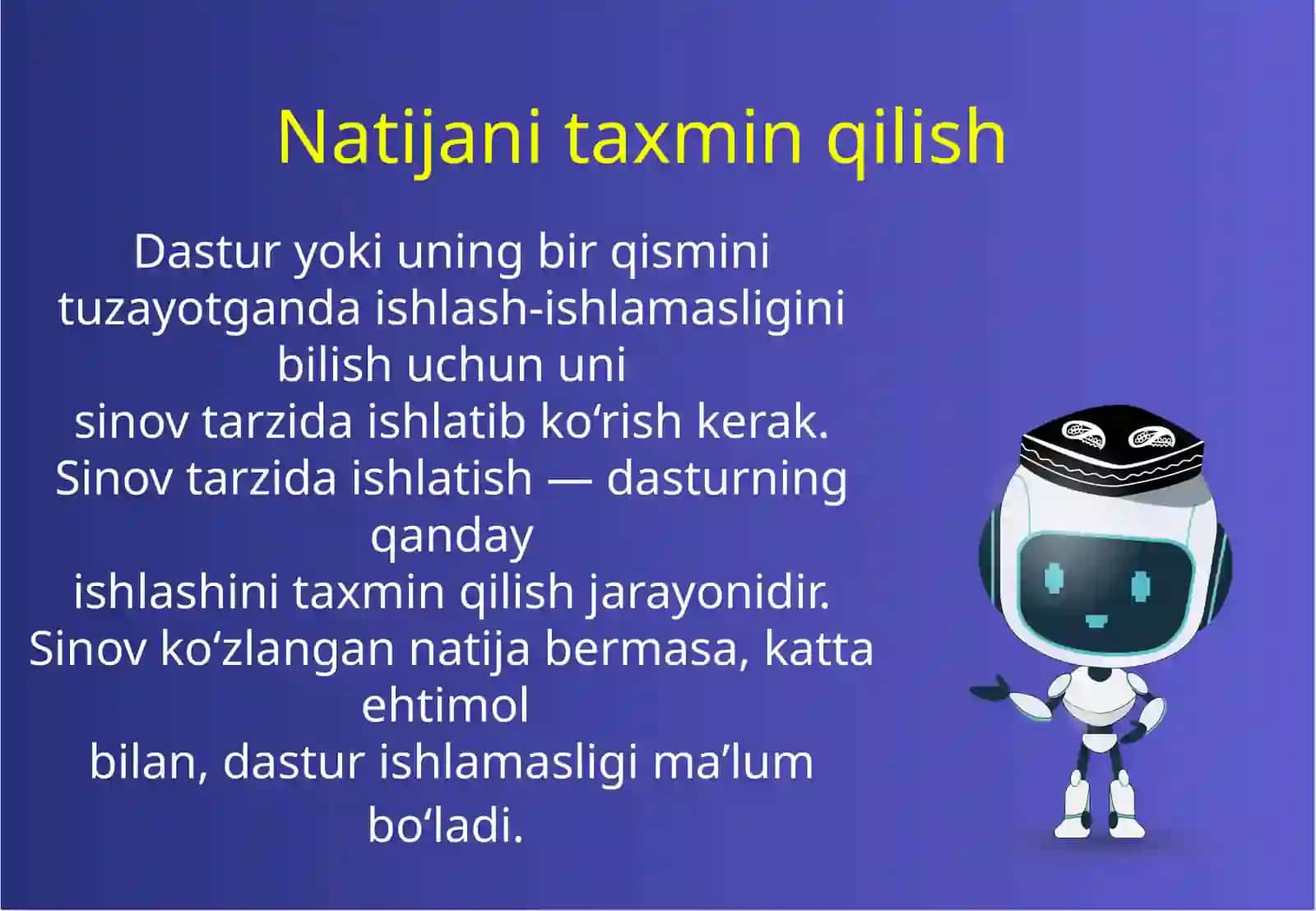 Dasturni sinovdan o‘tkazish va debaglash 3