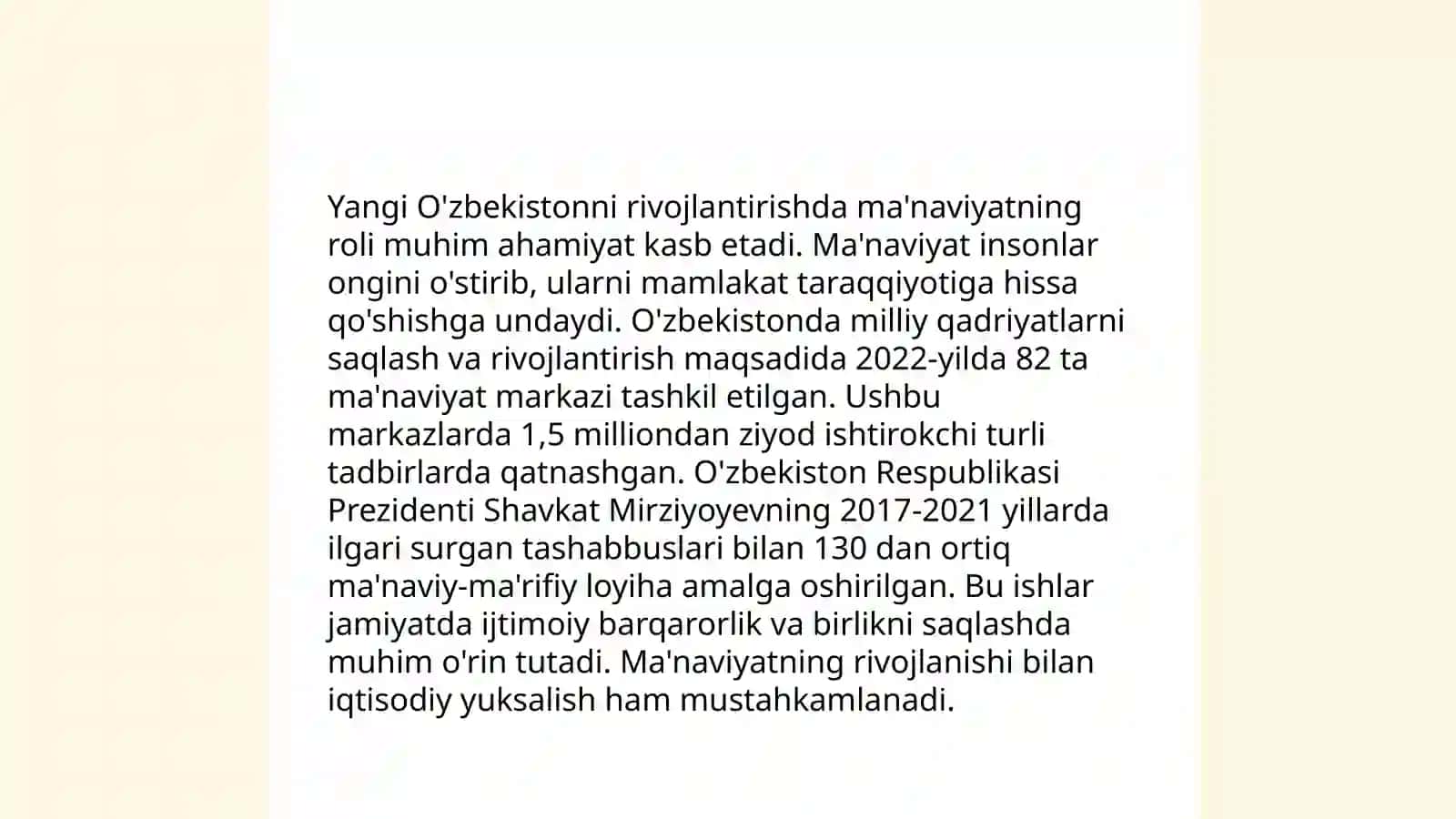 Yangi O'zbekistonda amalga oshirilayotgan ma'naviy o'zgarishlar 3