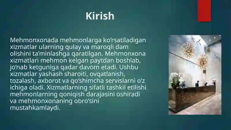 Mehmonning mehmonxonada yashashi davomida ko‘rsatiladigan xizmatlar 3