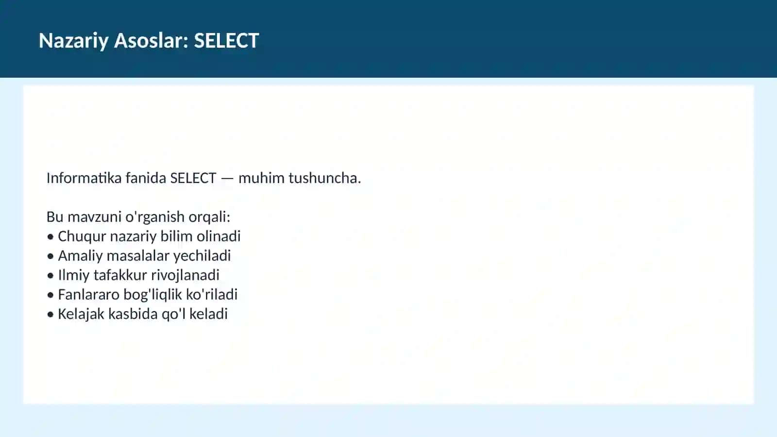 O'qituvchilar va talabalar uchun dars ishlanma 3