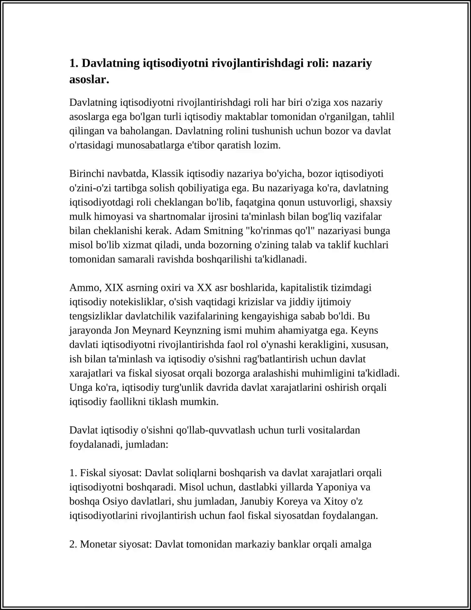 O'ZBEKISTONDA IQTISODIYOTNI RIVOJLANTIRISHDA DAVLATNING ROLI NIMALARDAN IBORAT 3