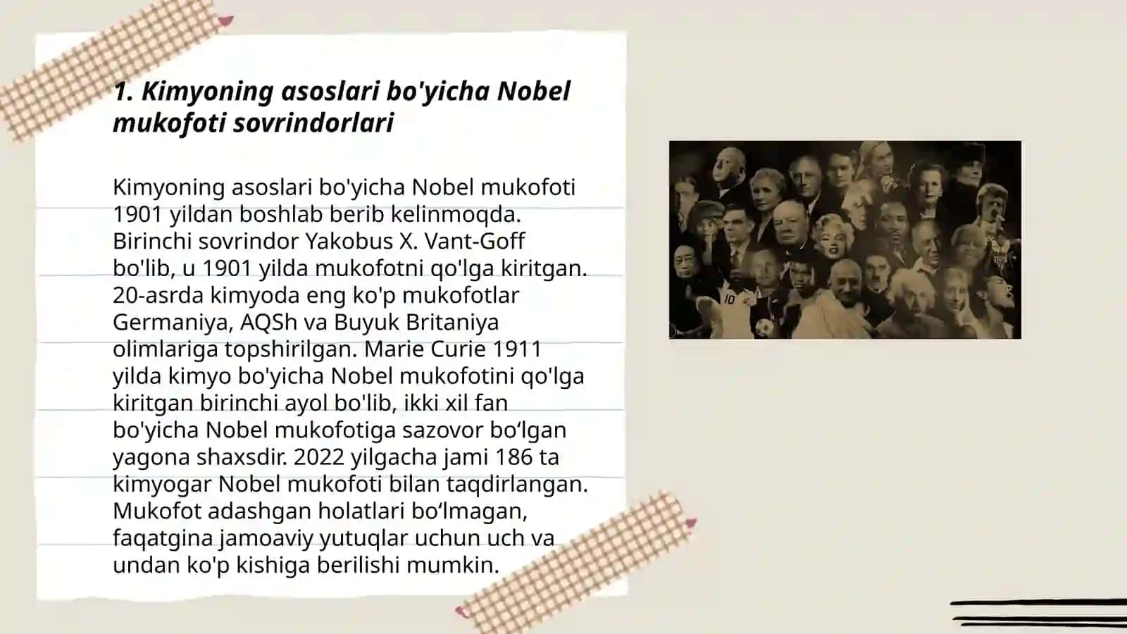 Kimyoning asoslari bo'yicha Nobel mukofoti sovrindorlari va yutuqlari 3