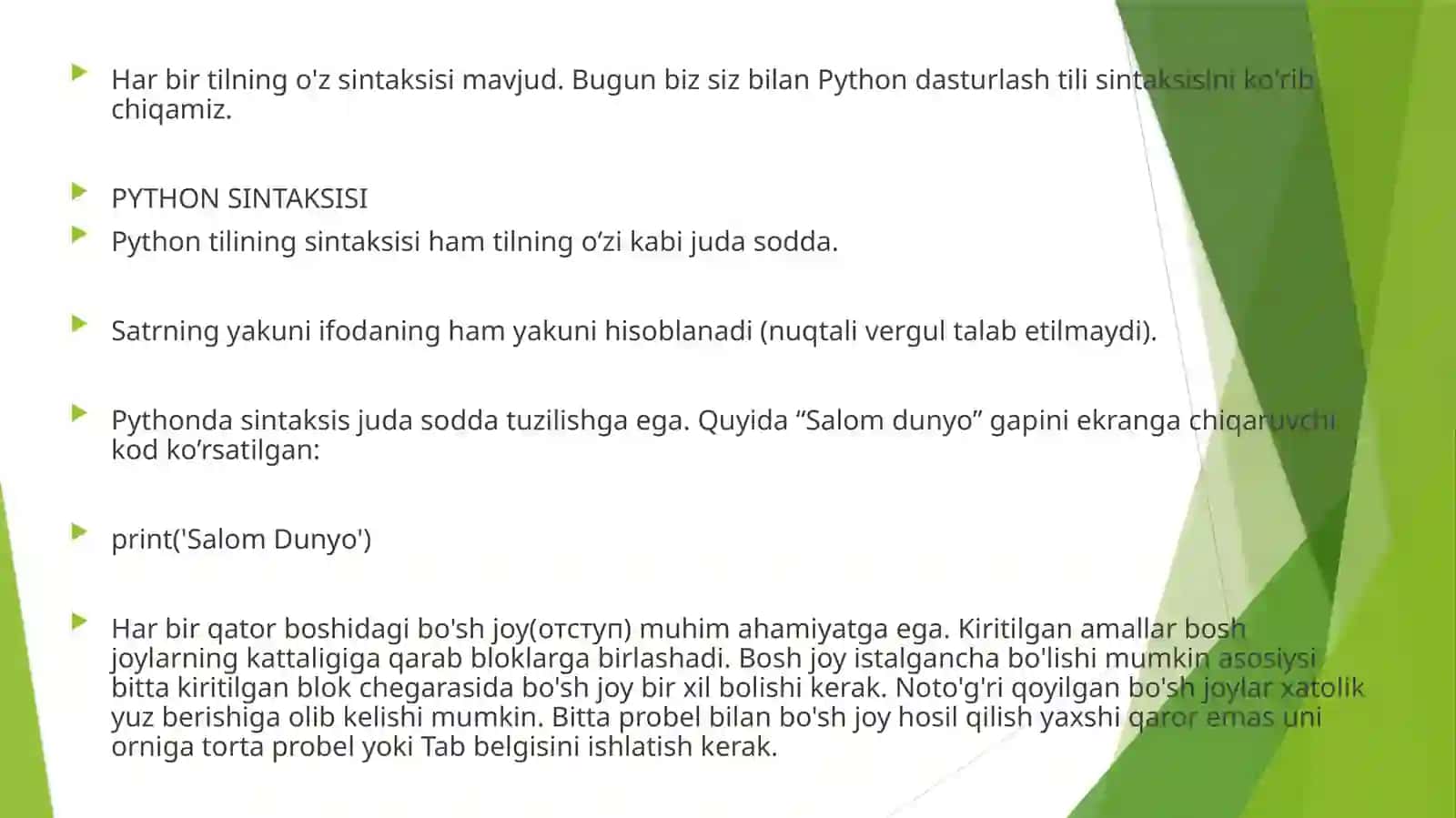 PYTHON DASTURLASH TILIDA TSIKLLI DASTURLAR TUZISH 3