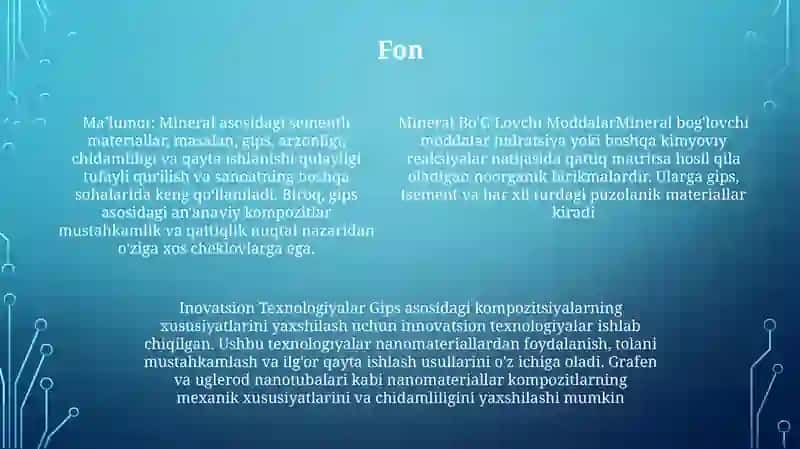 Mineral Bo'G'Lovchi Moddalar Yuqori Mustahkam Kompozitsion Gipsli Bo'Lovchilarni Tayyorlash Tarkiblari Va Inovatsion Texnologiyalar 3