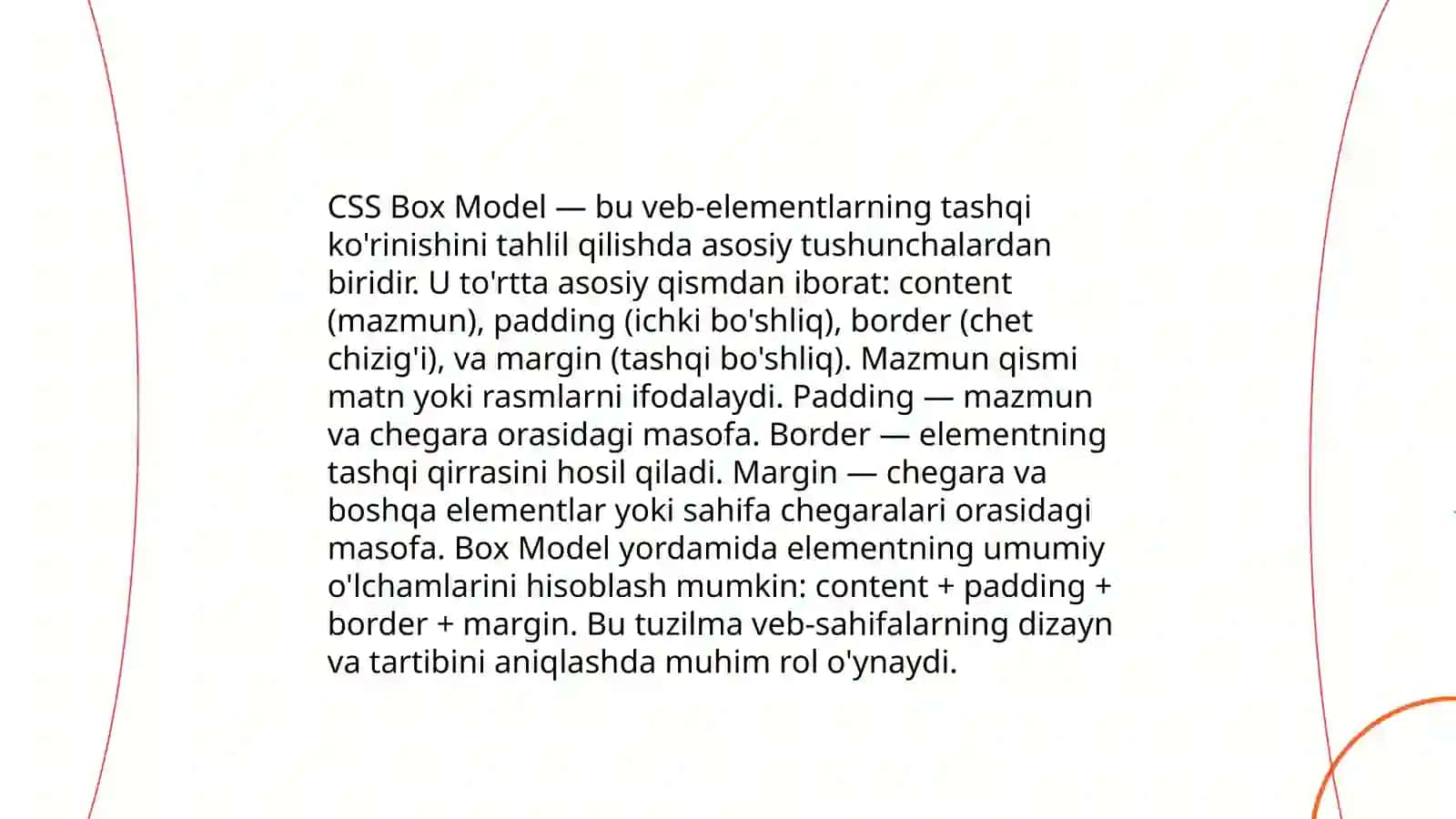 CSS box modeli, CSS tartibi styling matni ular haqida tushuncha 3
