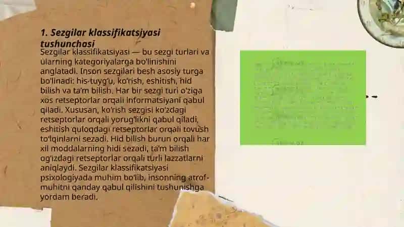 Sezgilar klassifikatsiyasi va sezgilarning o'zgaruvchan shakllari 3