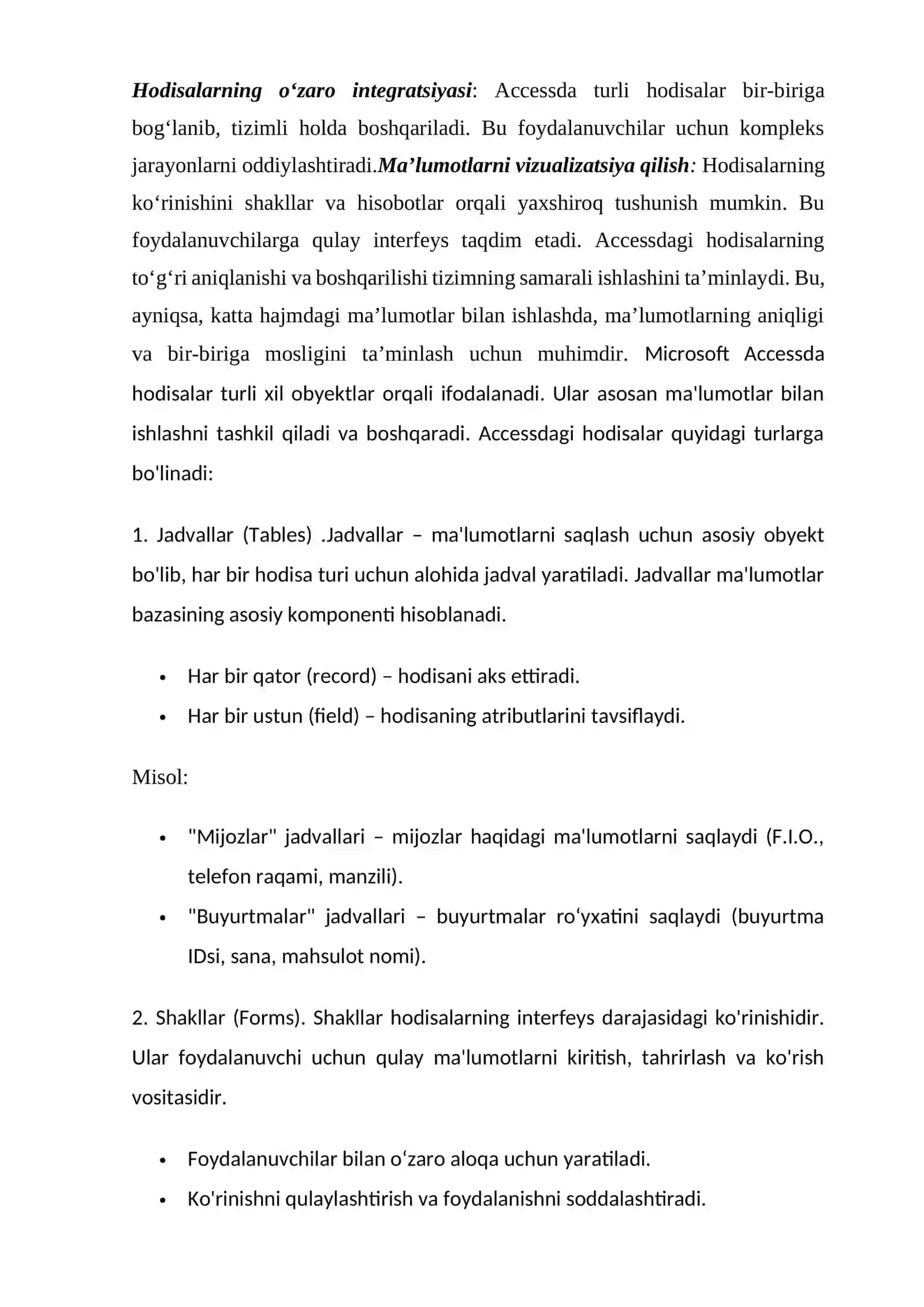 Accessdagi hodisalar turlari va uning boshqarilishi 3