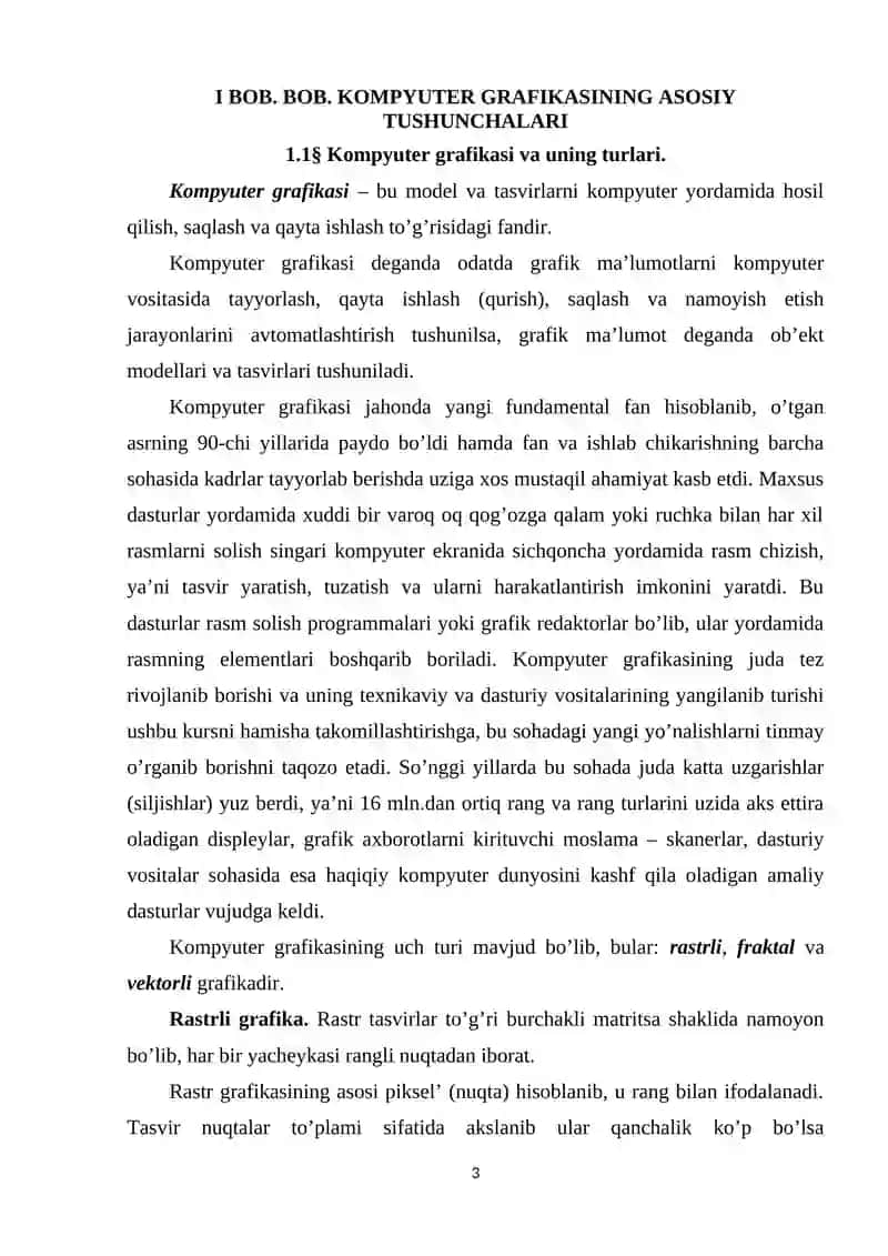 КOMPYUTER GRAFIKASI. 2 VA 3 O’LCHOVLI GRAFIKASINING AXAMIYATI 3
