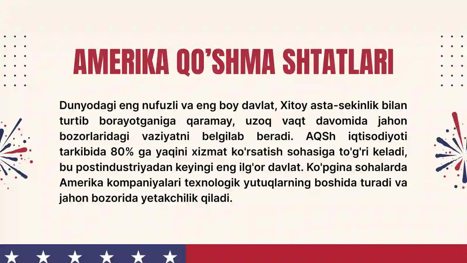 AQSH IQTISODIYOTI: TUZILMASI, YETAKCHILIK OMILLARI 3