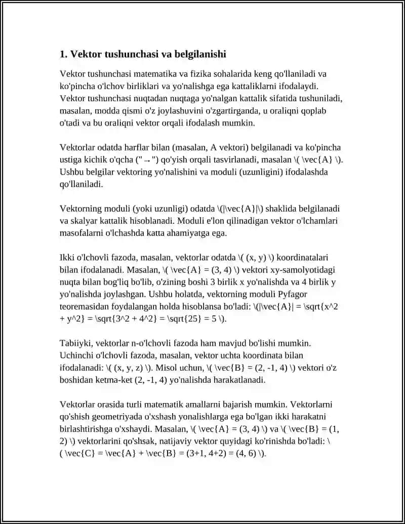 VEKTORLAR VA ULARNING XOSSALARI. VEKTORLAR USYIDA AMALLAR 3