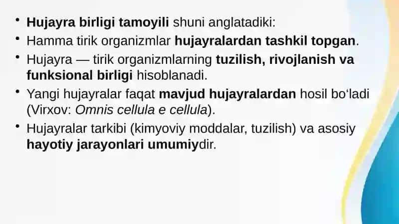 Hujayra sog‘liq va kasallikning struktur birligi. Patologiyaga kirish. Zararli tasirlar va stressga hujayra reaksiyasi. Differensiyalanish va o‘sishga hujayra moslashuvi. 3