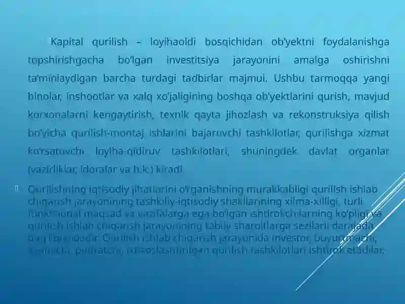 Qurilish–milliy iqtisodiyotning muhim tarmog’i sifatida 3