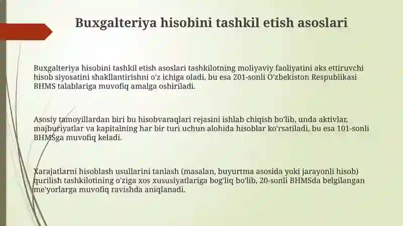 Buxgalteriya hisobini tashkil etish asoslari 3