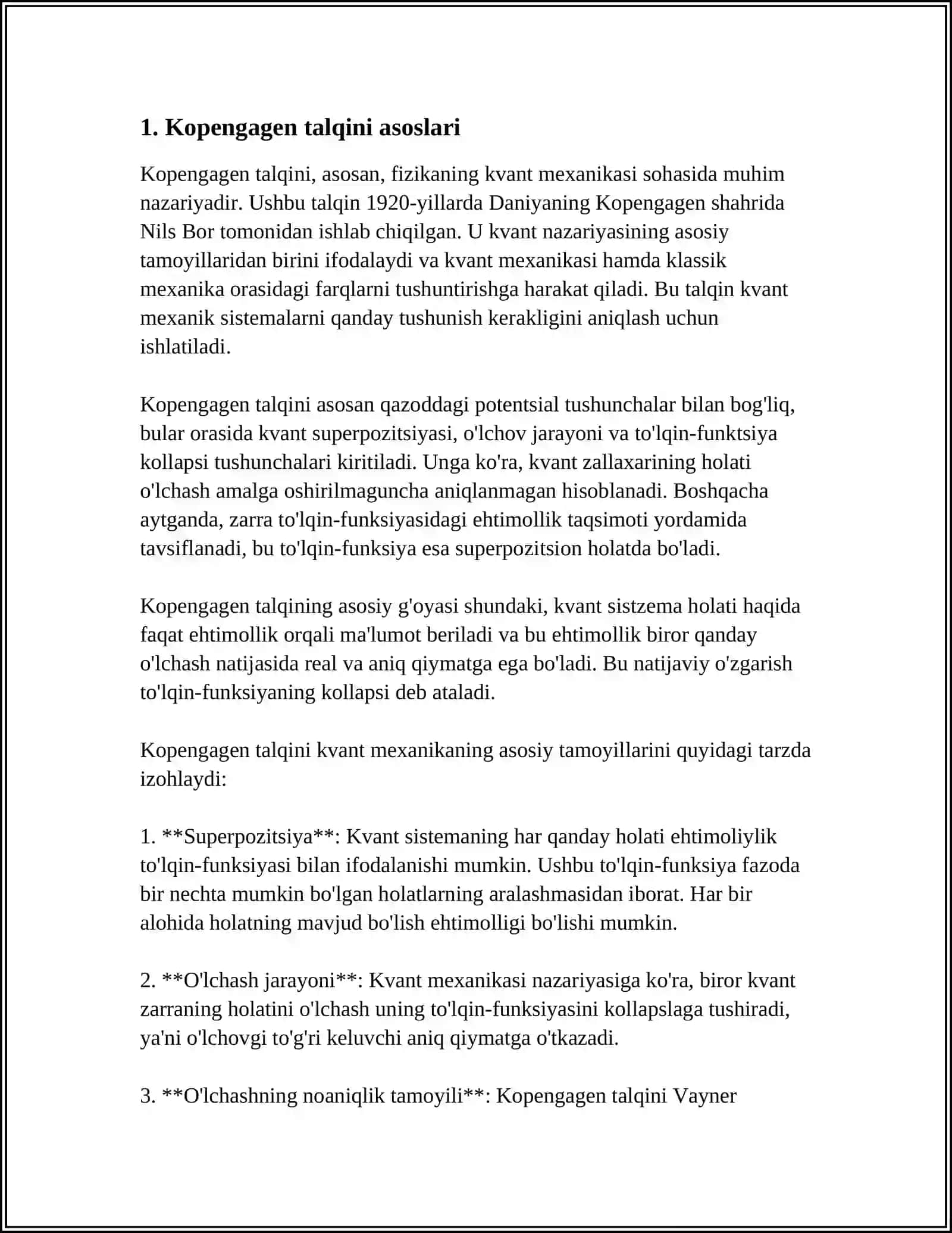 MUSTAQIL ISH Mavzu: KOPENGAGEN TALQINI 3