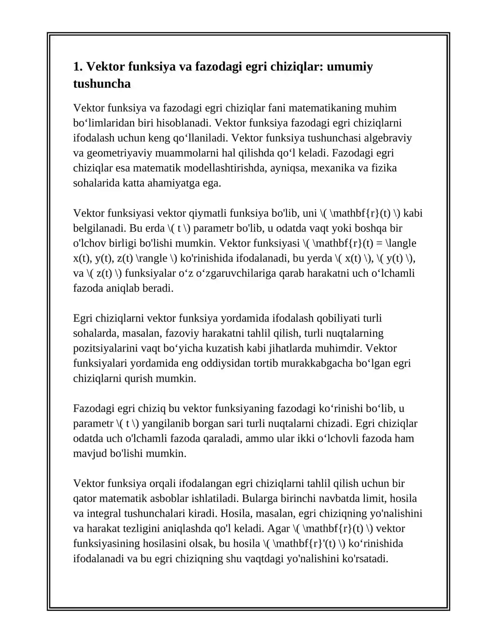 VEKTOR FUNKSIYA VA FAZODAGI EGRI CHIZIQLARI 3