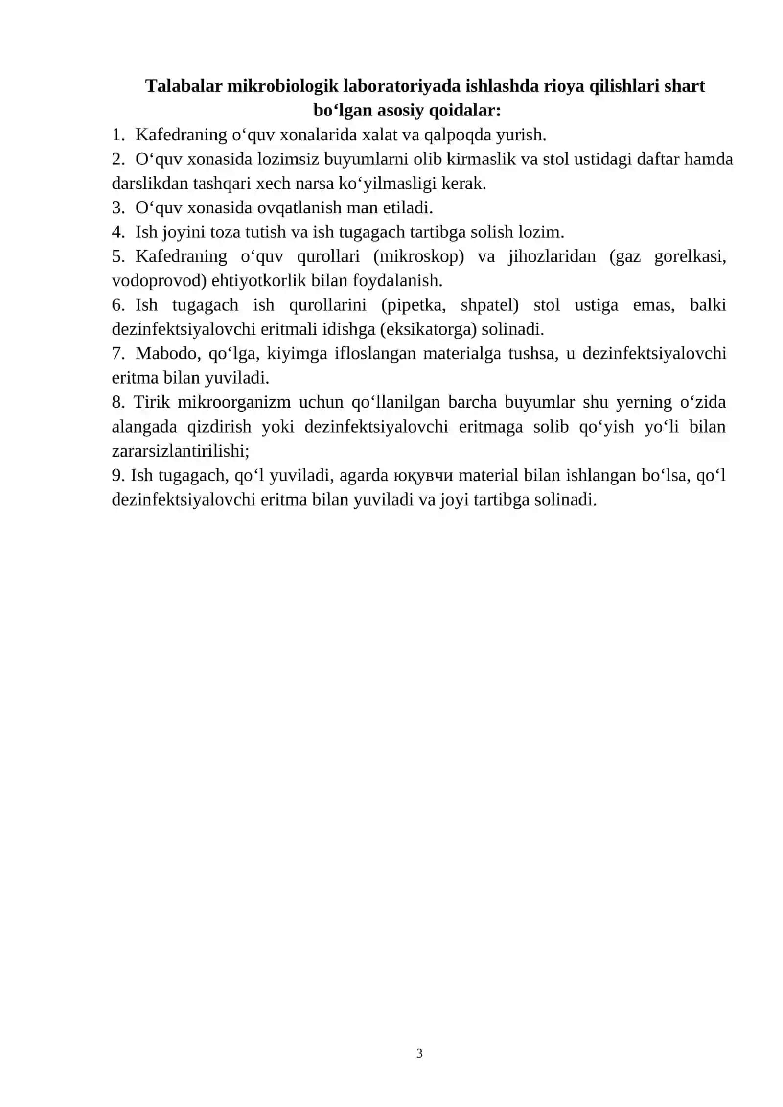 "Mikrobiologiya va virusologiya" laboratoriya mashg'uloti 3
