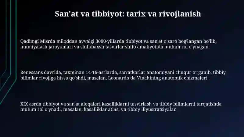 San'at va tibbiyot: tarix va rivojlanish 3