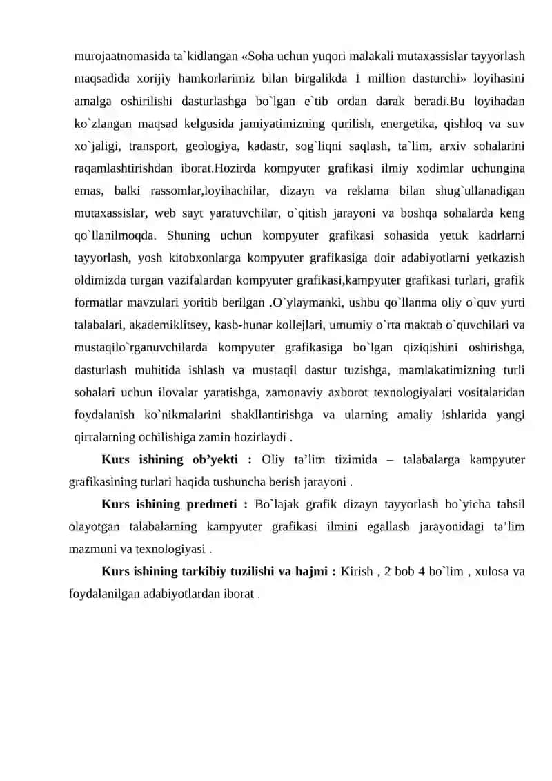 Kompyuter grafikasi tushunchasi, uning turlari va grafik formatlarning moslashuvi 3