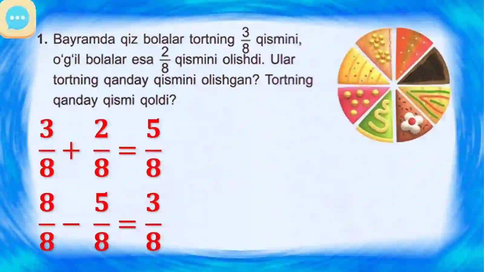 4-sinf Matematika Mavzu: Kasrlarni qo’shish  va ayirish 3