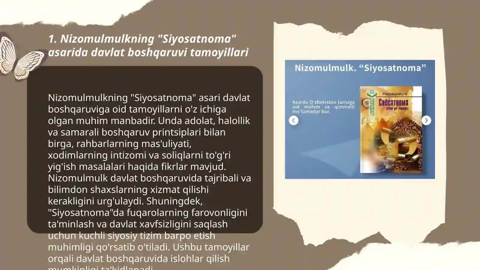 Nizomulmulkning "Siyosatnoma" asari boyicha jamiyat boshqaruviga oid goyalarni tahlil etish 3