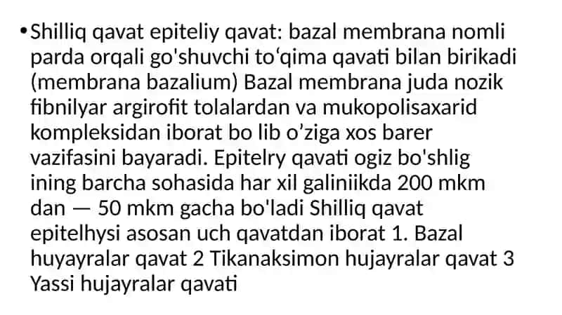 Bolalar yoshida og’iz bo'shlig’i shilliqqavatining shakllanishi va fiziologik xususiyatlari 3