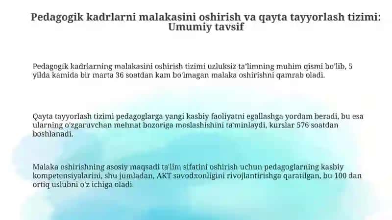 Pedagogik kadrlarni malakasini oshirish va qayta tayyorlash tizimi 3