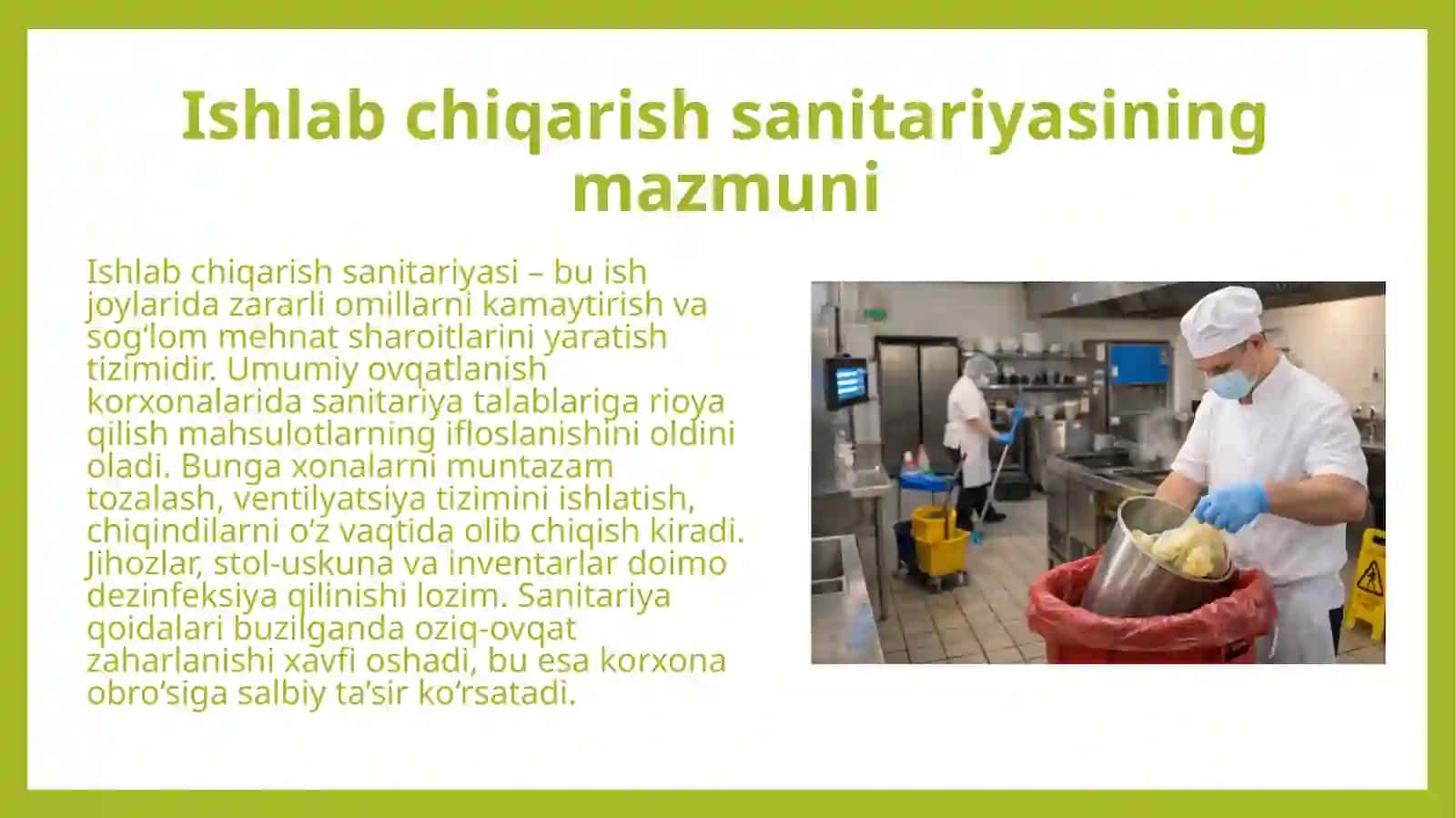 Ishlab chiqarish sanitariyasi va mehnat gigiyenasi (Umumiy ovqatlanish korxonalarida) 3
