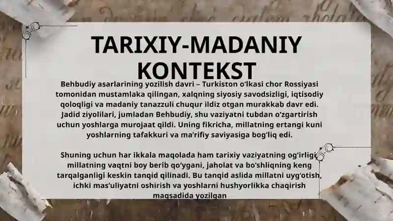 M. Behbudiy – Yoshlarga murojaat va Marhamat, yoshlarga murojaat  maqolalarining tahlili 3