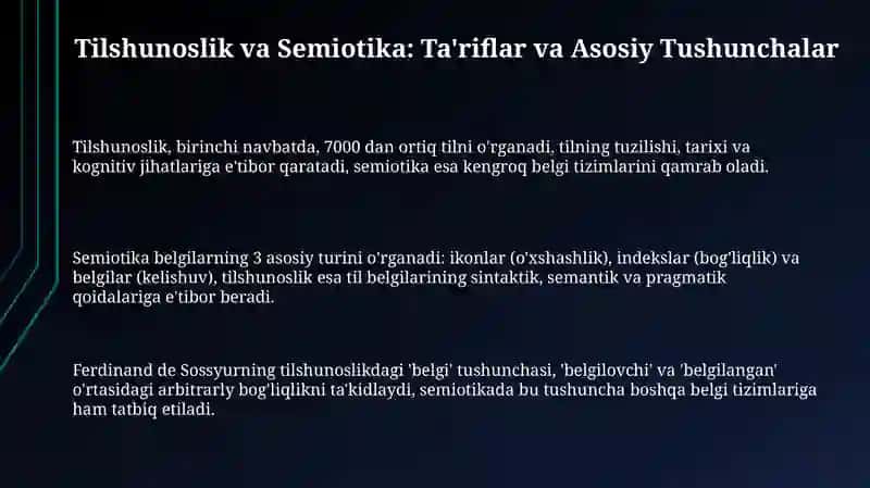 Tilshunoslik va Semiotika: Ta'riflar va Asosiy Tushunchalar 3