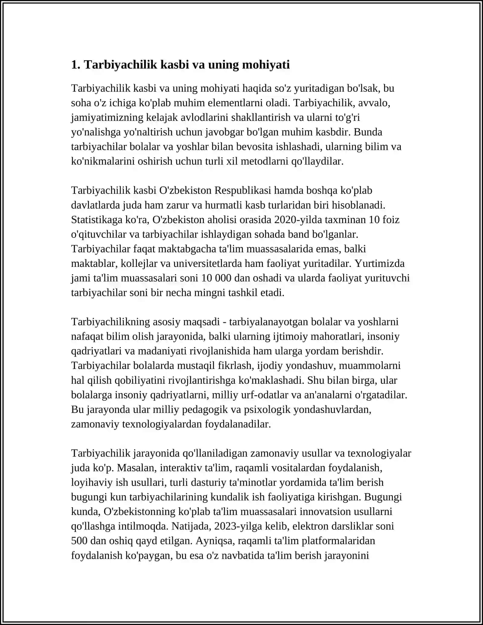 TARBIYACHILIK KASBI, TARBIYACHILIK KASBINING AHAMIYATI, TABRIYACHILARGA QOʻYILADIGAN TALABLAR 3