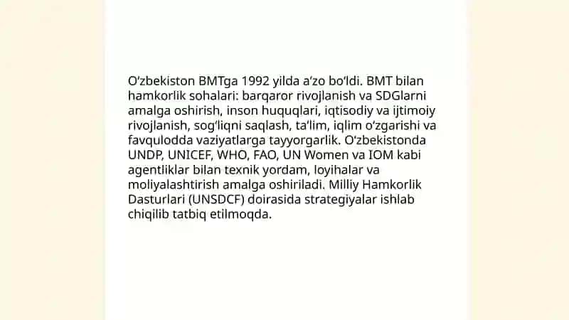Oʻzbekistoning xalqaro tashkilotlari bilan hamkorlik aloqalari 3