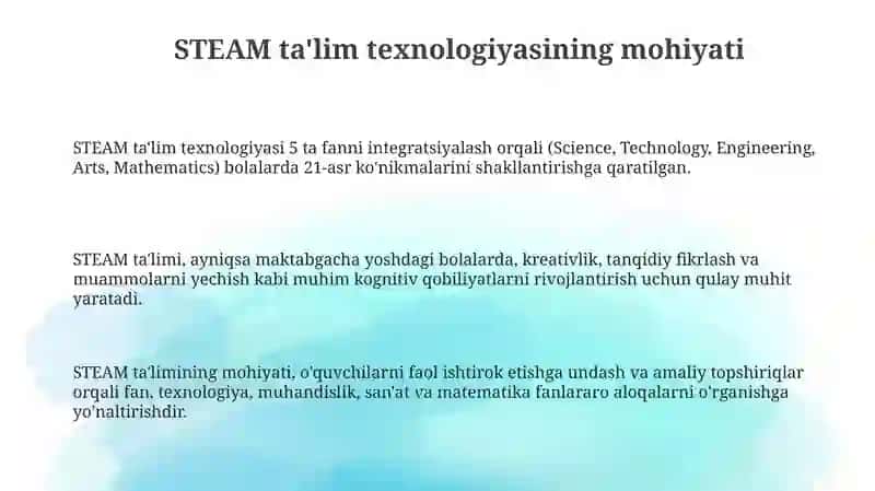 STEAM taʼlim texnologiyasining maktabgacha yoshdagi bolalar taʼlim jarayoniga taʼsiri 3