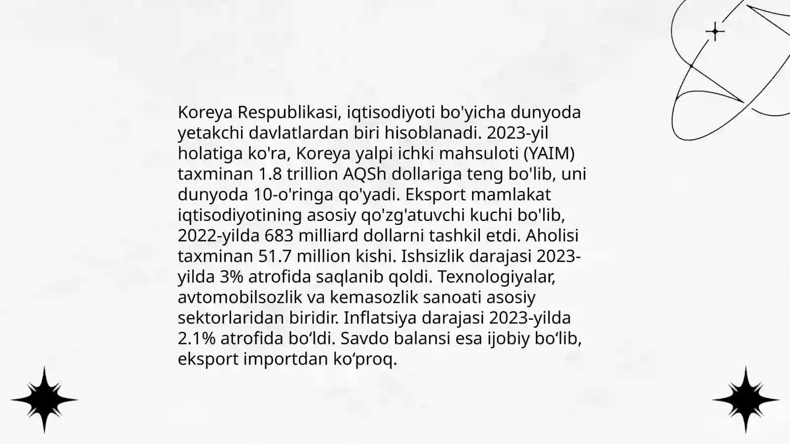 Koreyaning Umumiy Iqtisodiyoti va Investitsiyasi 3