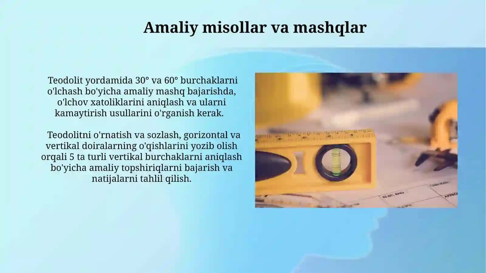 Teodolit asbobi bilan vertikal burchaklarni o‘lchash 3