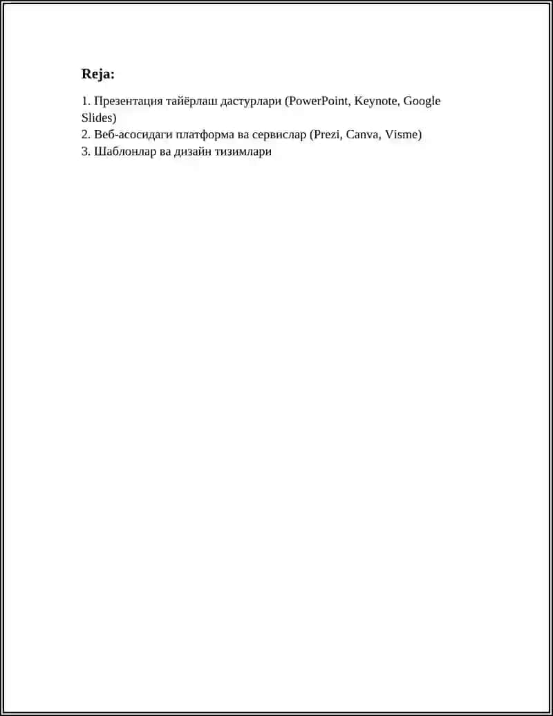 Презентация тайёрлаш дастурлари (PowerPoint, Keynote, Google Slides) 3