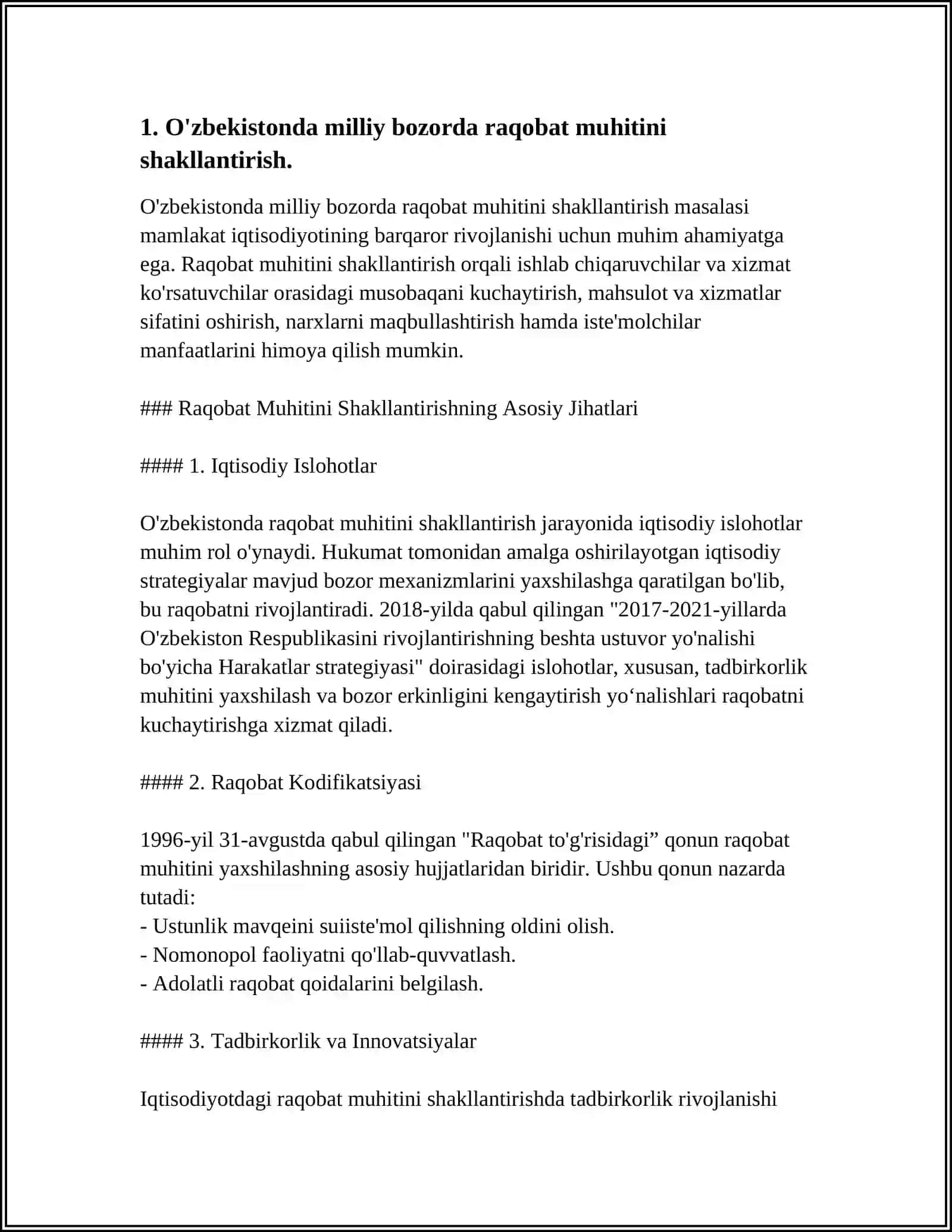 MUSTAQIL ISH Mavzu: OʻZBEKISTONDA MILLIY BOZORNI SHAKLLANTIRISH VAZIFALARI 3