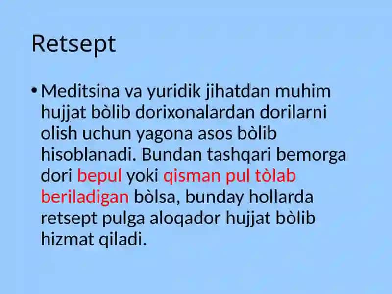 Retseptning tuzilishi, shakllari va yozish qoidalari. 3