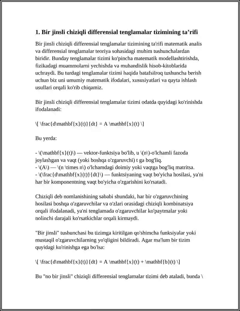 BIR JINSLI SISTEMALAR.BIR JINSLI SISTEMALARNI YECHISH USULARI.YECHIMLARNING FUNDAMENTAL SISTEMALARI 3
