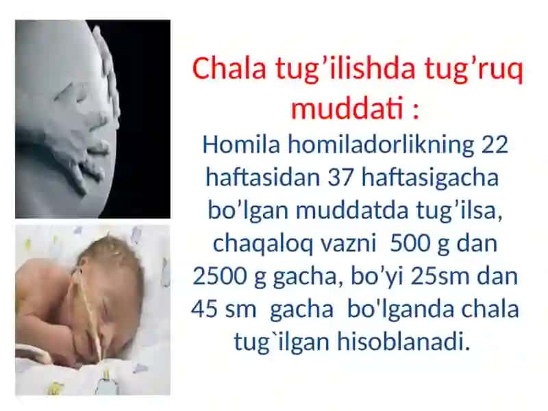 Homiladorlik muddatiga yetmasligi belgilari.Muddatiga yetmasdan tug’ilgan chaqaloqlar parvarishi.FPYE. 3