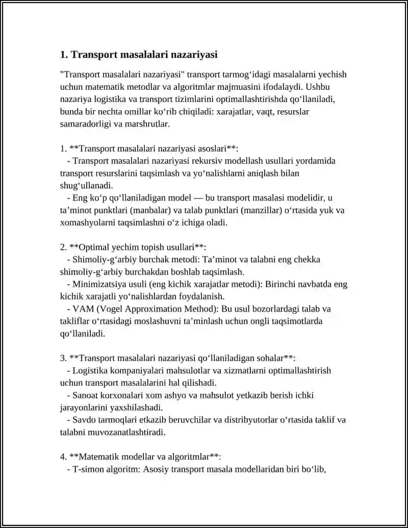 Transport Masalalariga Taqsimot Masalalari 3