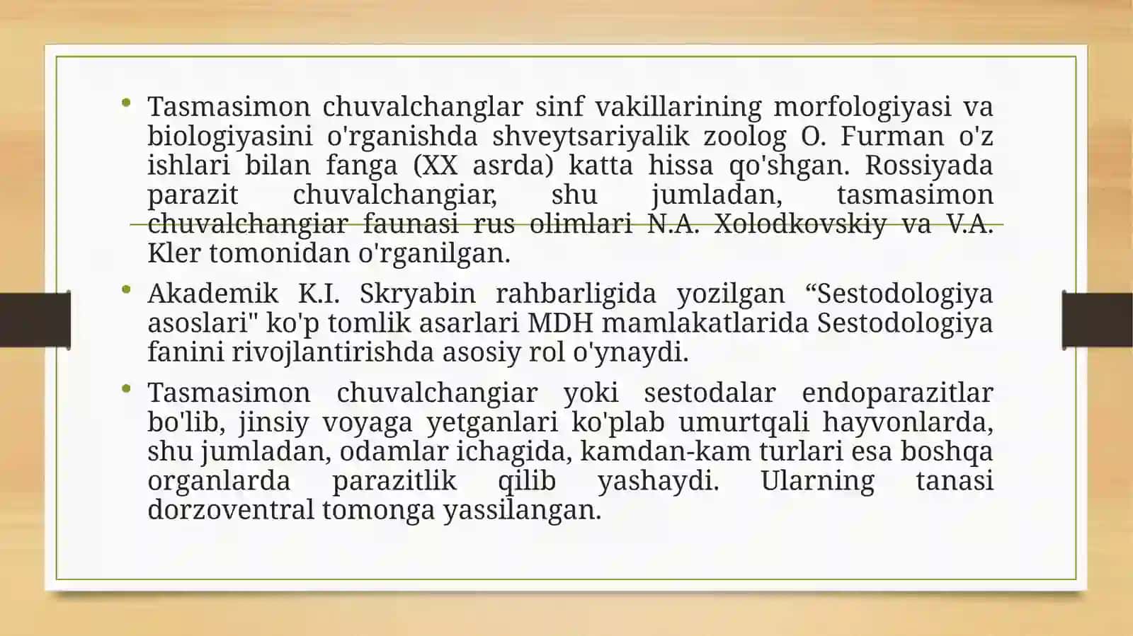 Tasmasimon chuvalchang-lardan-pakana gijja, qo'y miya qurti,monieziyalarningtuzilishi, rivojlanishi, keltira-digan zarari hamda ularning choralarioldiniolish 3